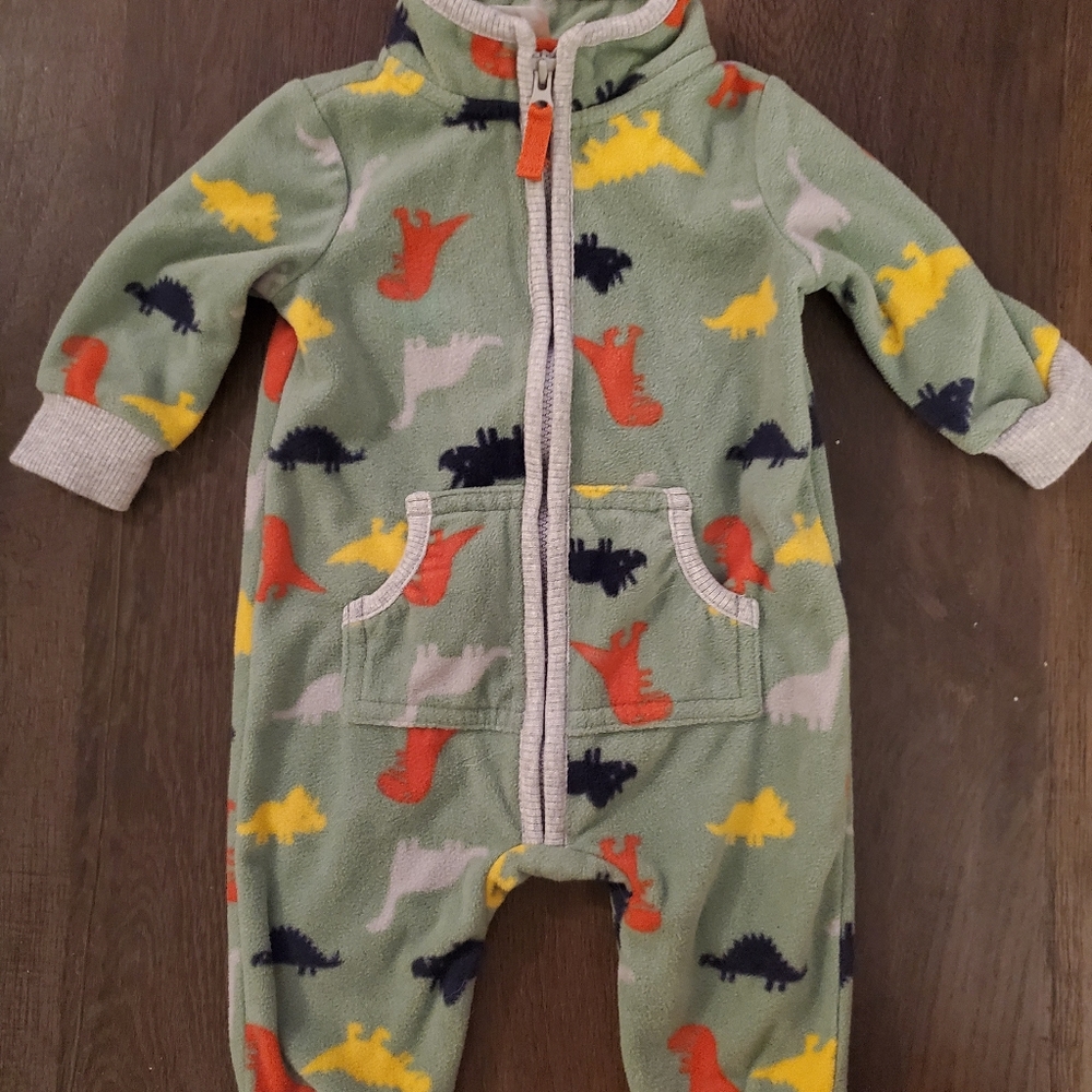 Carters 3m Dinosaur zip up high neck green fleece Jumpsuit.